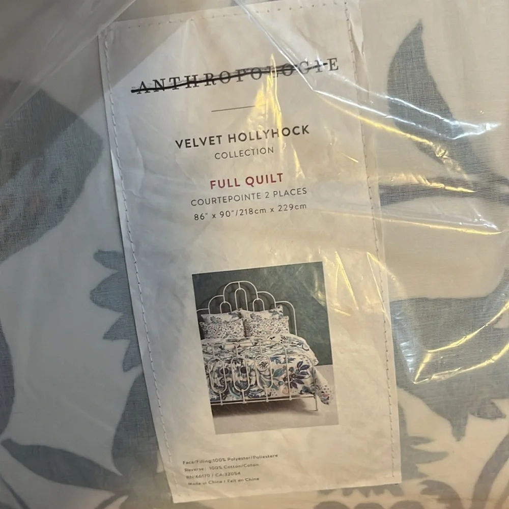Anthropologie Velvet Hollyhock Full Quilt NWT Plus